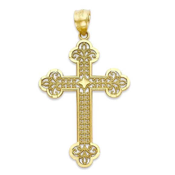 Solid 14k Gold Cross Pendant - Religious Jewelry Gifts Cross - Picture 1 of 5